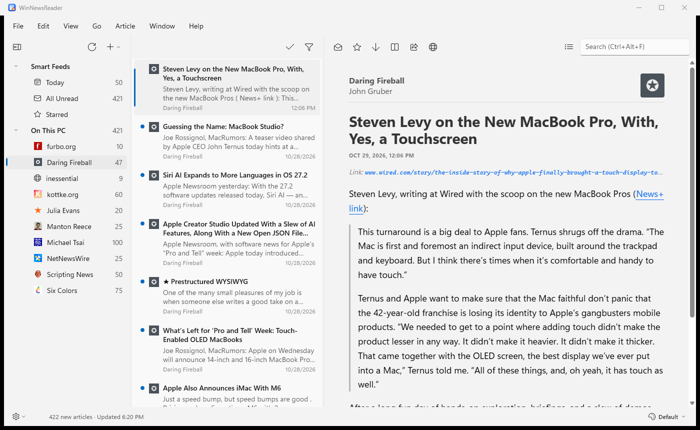 The same article shown in the Sepia theme, with a cream background and a serif typeface.